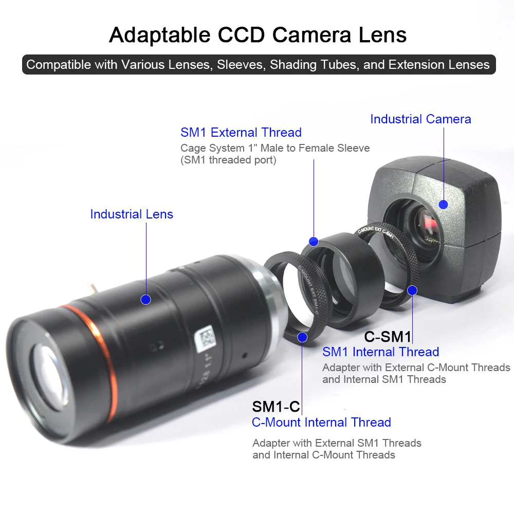 SM1 to C Thread Adapter Camera Lens Adapter Cage System SM1 Adapter with External SM1 Threads and Internal C-Mount Threads