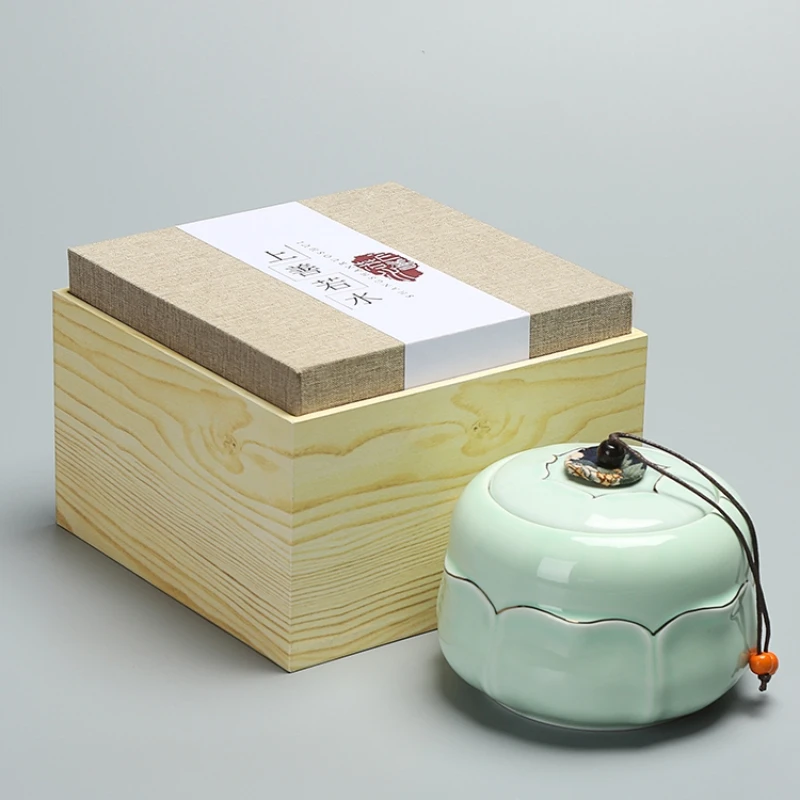 

Tea Jar Ceramic Gift Box with Lid Celadon Gold Storage Longjing White Red Medium Universal Custom Single New Chinese Style Cyan