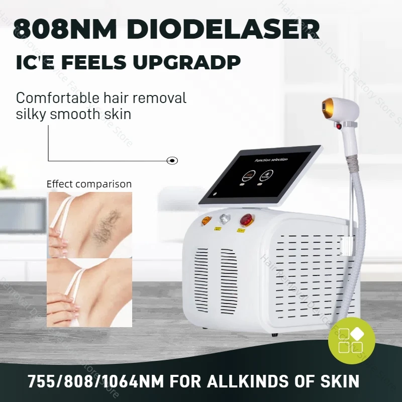 

Professional 808 Diode Laser Hair Removal Machine 3 Wavelengths 755 808 1064NM Ice Titanium Painless Hair Removal Device