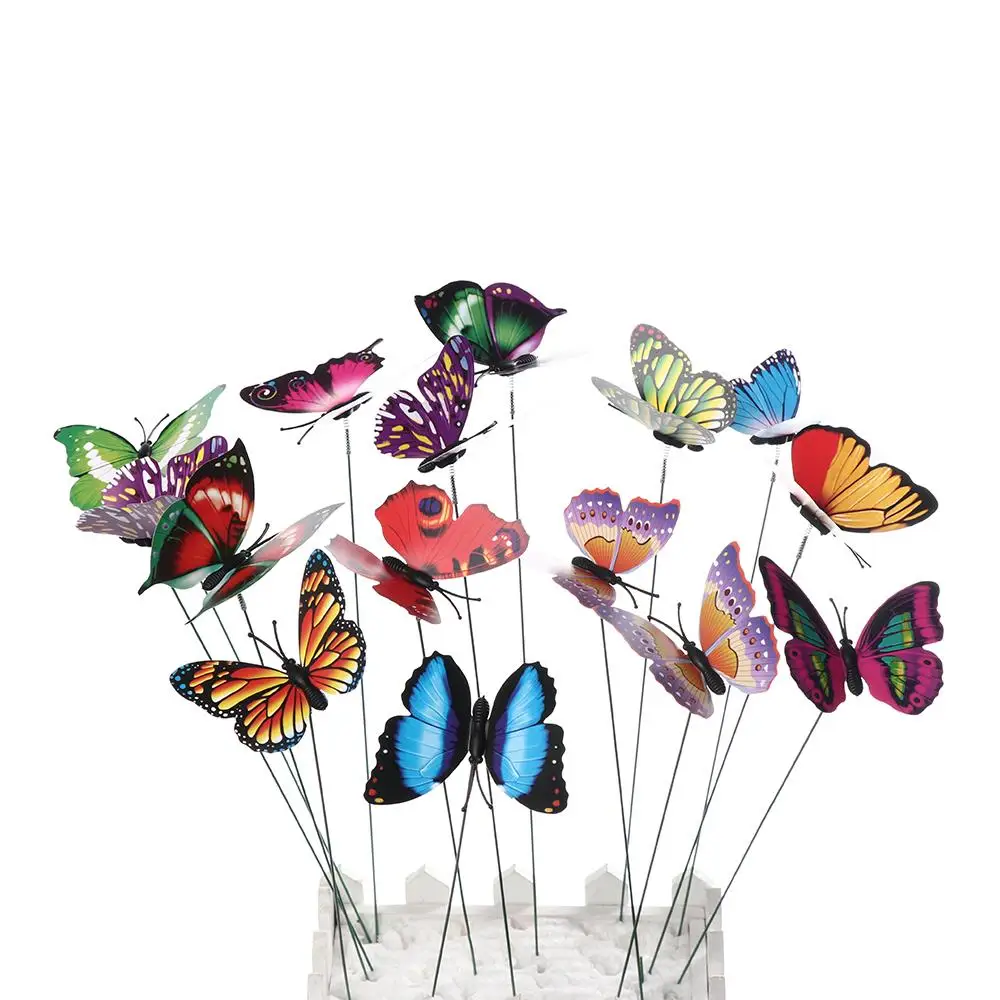 15PCS/Random Color Flowerpot Lawn Decor Yard  Simulation Color Fake Butterflies Garden Decoration Artificial Butterfly with Rods
