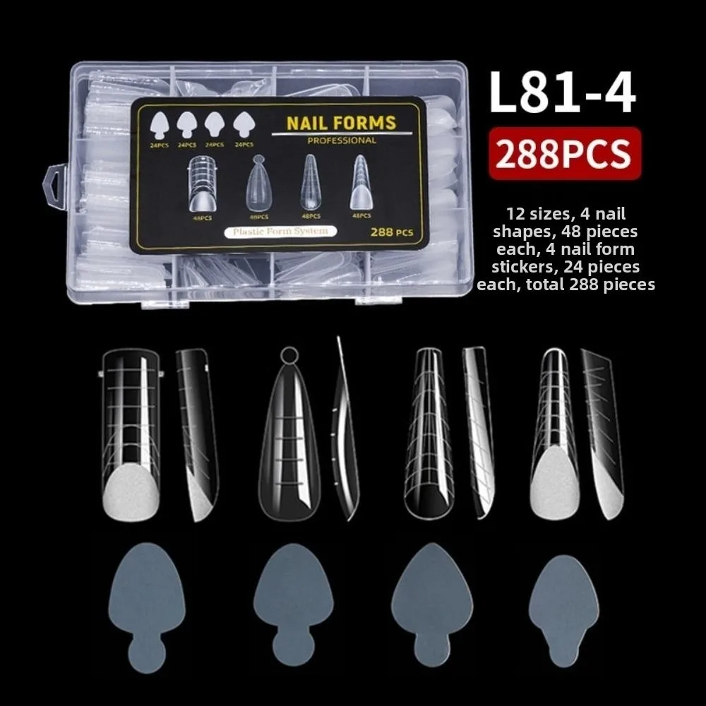 Mixed 12 Types Nail Tips Sets Clear Forms Pointed/Trapezoidal Nails Gel Extension Molds Ultra-Thin with Scale French Nail Molds