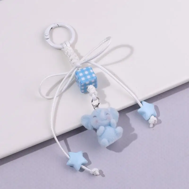 Light Blue Flocked Elephant Keychain Pendant Cartoon Bow Animal Keyring Bag Pendant Key Holder Best Friend Gifts view 4