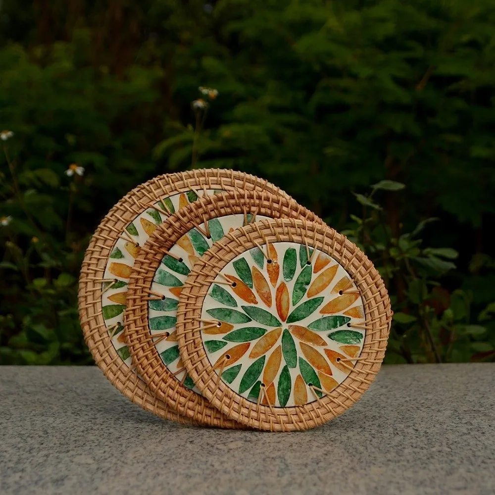 Tea Ceremony Handwoven Rattan Weaving Coaster Round Woven Texture Teapot Mats Natural Heat Insulation Pad Hotel