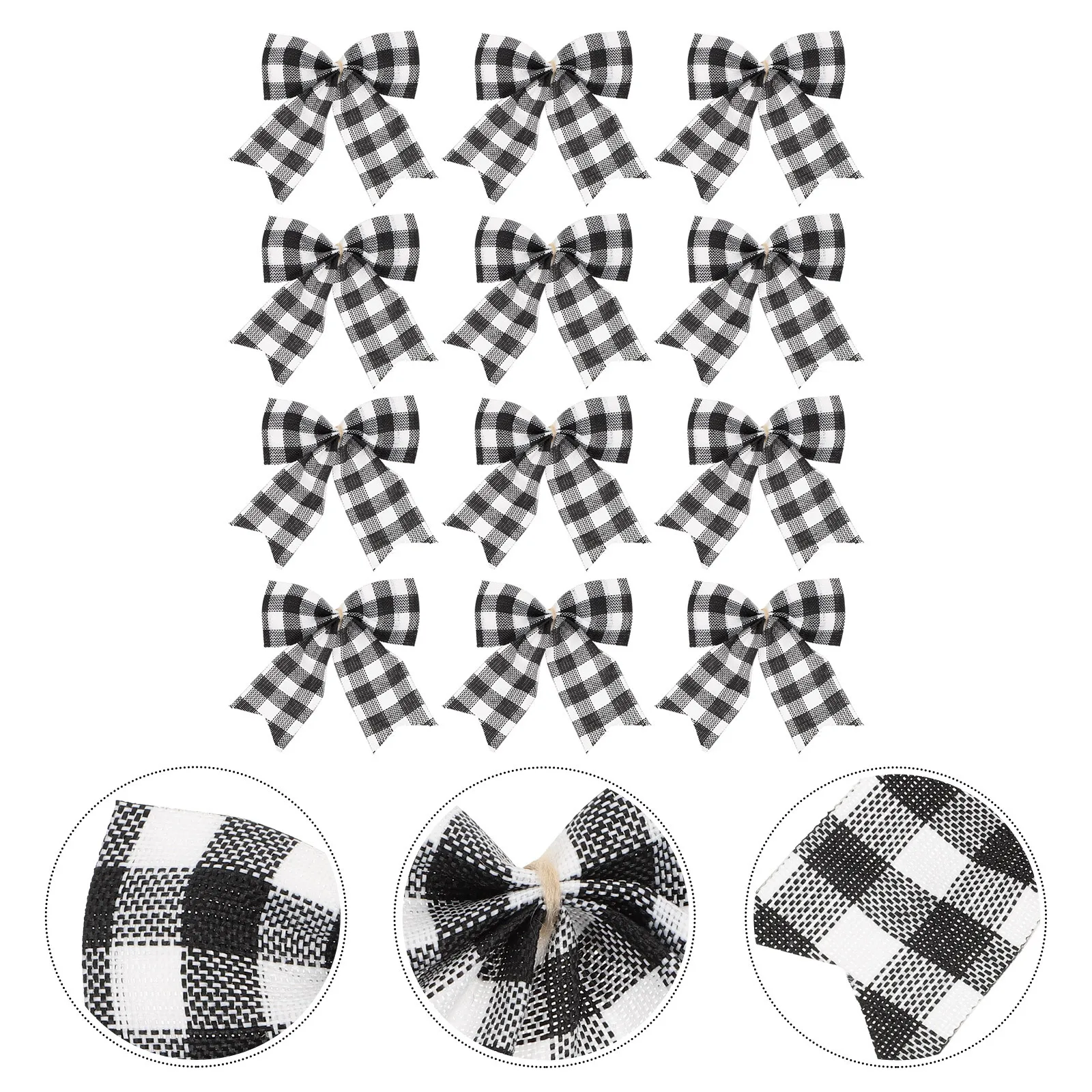 

12Pcs Black White Plaid Bowknot Christmas Decorations Reusable Lightweight Xmas Tree Ornaments Party Hanging Bows