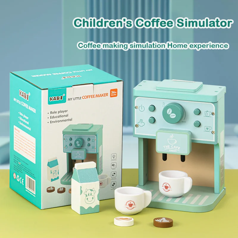 Children\'s simulation coffee machine toys, early education educational toys, wooden simulation kitchen, cafe, role-playing