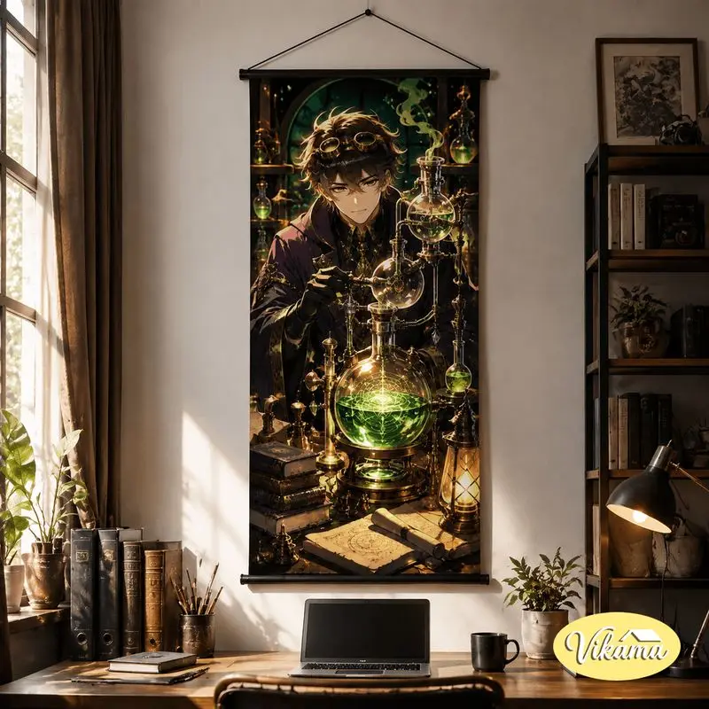VIKAMA Steampunk Alchemist Tapestry Goggles Green Liquid Flask Vintage Boy Anime Art Polyester Wall Hanging Bedroom Dorm Decor