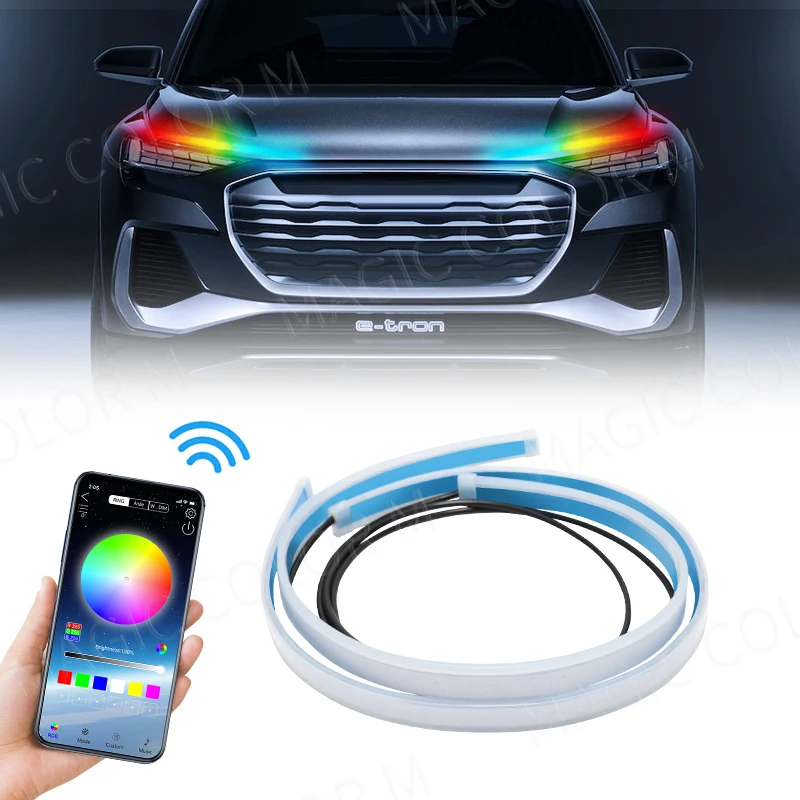 2Pcs RGB Flexible DRL Daytime Running Lights Dream Color Multicolor Day Turn Signal APP White Red Yellow Blue Strips Waterproof