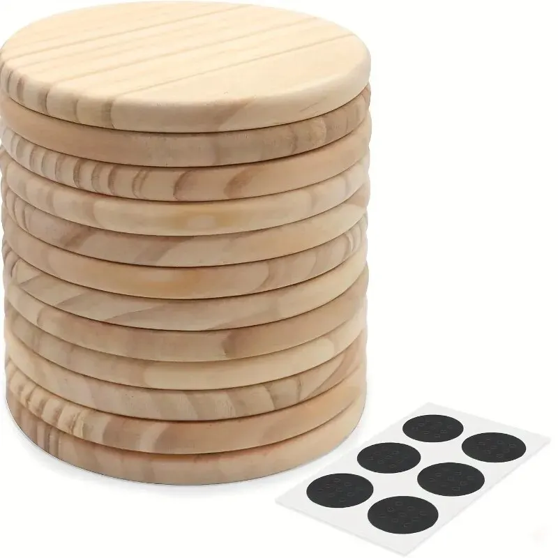 5er-Set mit 6 Unbehandelten Runden Holzuntersetzer für DIY-Basteleien und Heimdekoration - 10 cm Durchmesser, Naturholzmaterial, Perfekt F