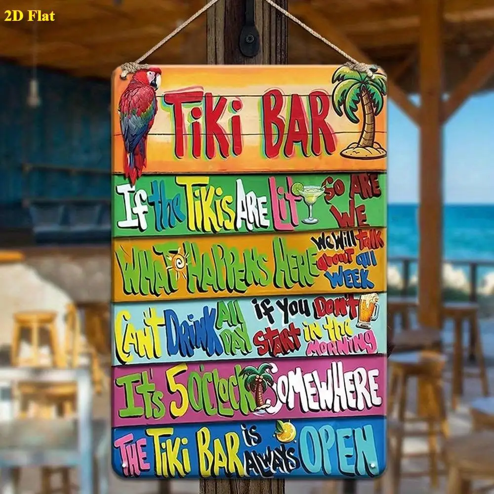 2D Flat Metal Sign for Tiki Bar Decoration, Featuring Beach-Themed Designs. This Vintage-Style Welcome Sign Is Perfect