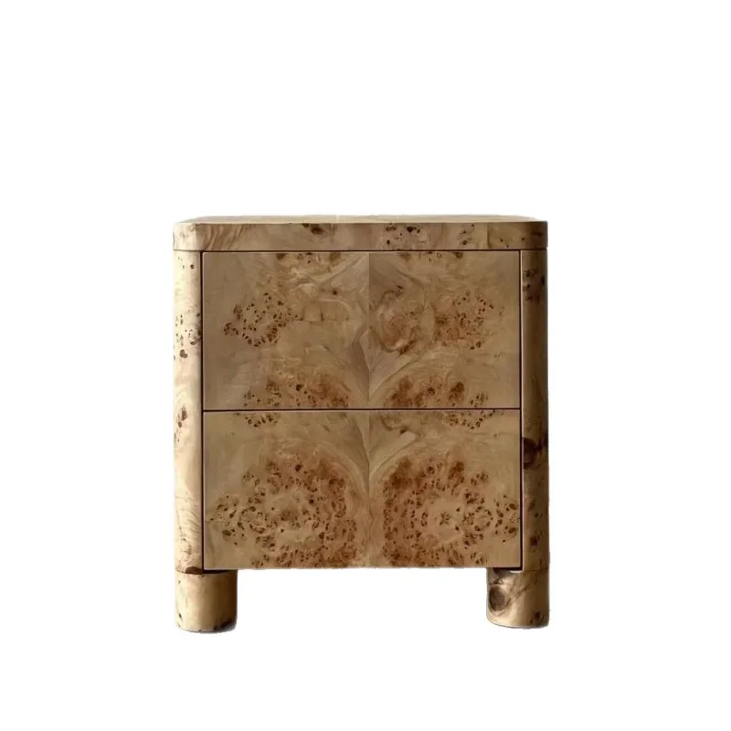 Medieval solid wood tree tumor bark bedside table, retro wind edge cabinet, designer home bedroom light luxury locker