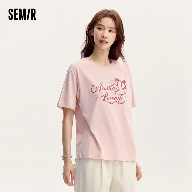 Semir Short-Sleeved T-Shirt Women Moisture-Wicking And Sweat-Absorbing Properties 2024 Summer New Bow And Letter Print Top