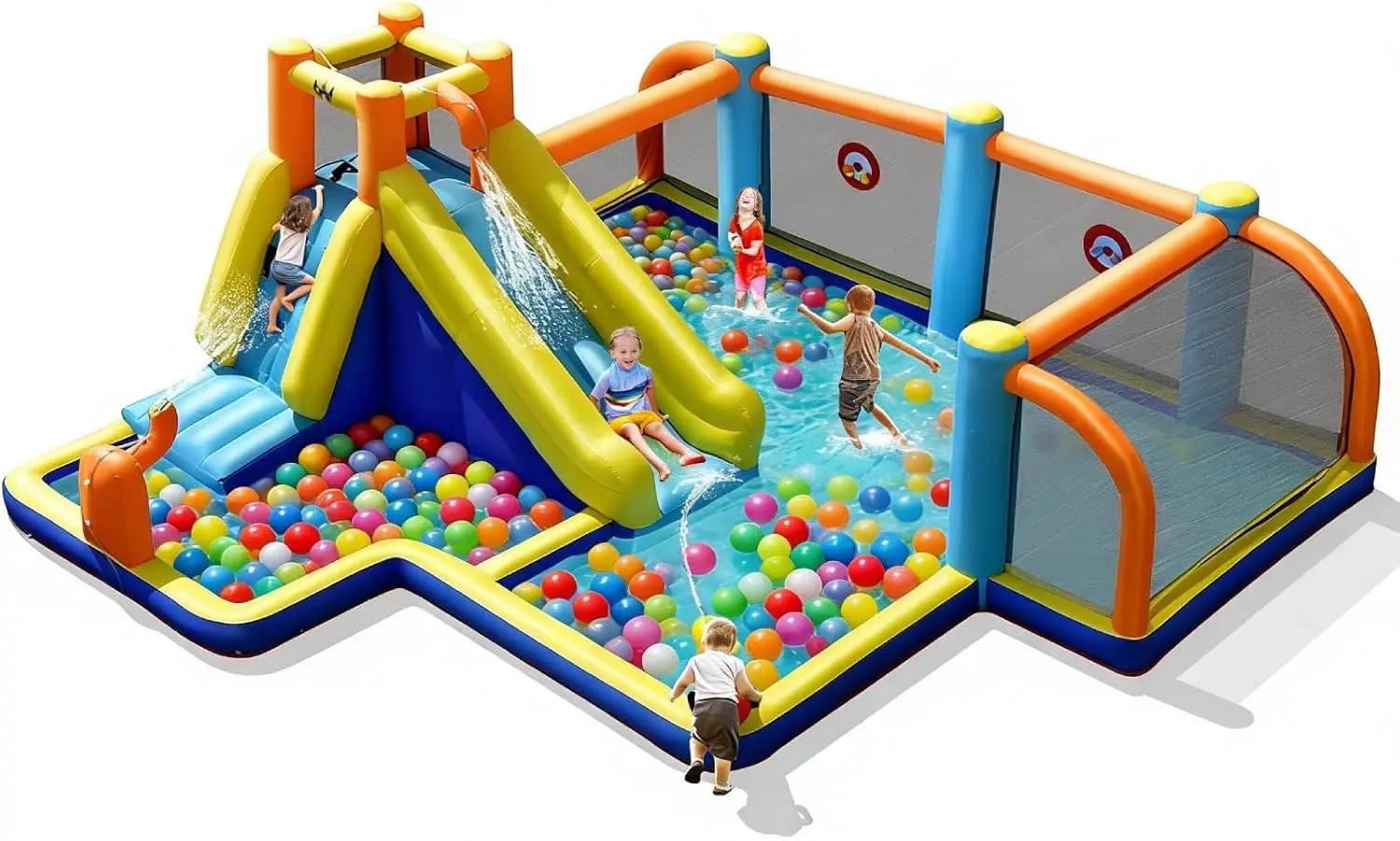 Tobogán Acuático Inflable, Castillo Hinchable con Cañones de Agua Dobles y Piscina, Inflable para Fiestas en el Jardín al Aire Libre para Niños y Niños Mayores