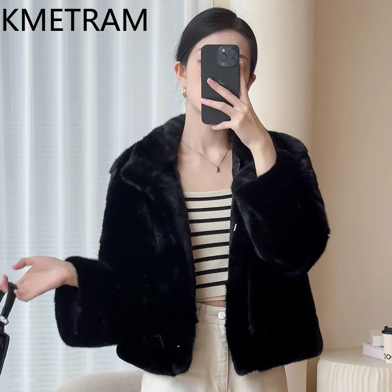 KMETRAM 100% veste de fourrure de vison entière femme col montant court noir vestes de fourrure véritable hiver nouveau dans manteaux femmes vêtements 2025 шу sik