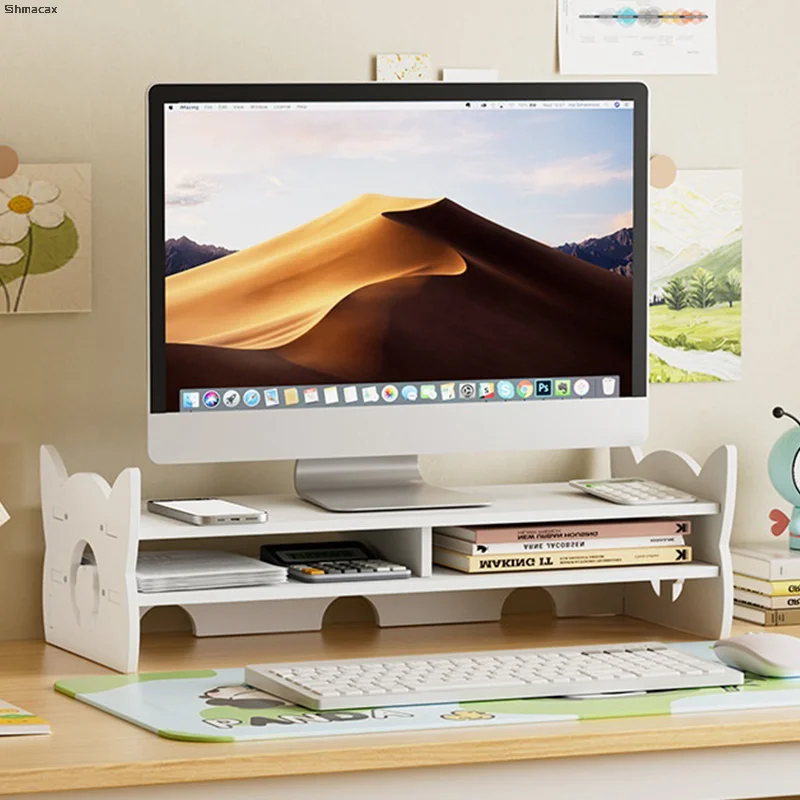 Office Desktop Stand, Elevated Monitor Holder Rack, Reduce Neck Strain for Game & Work