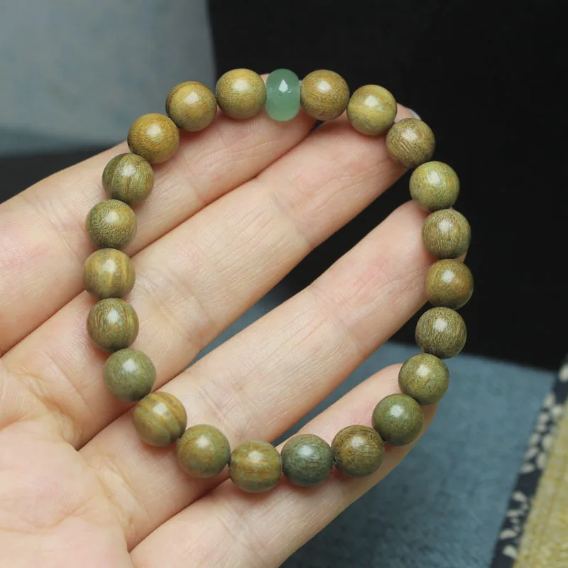 8mm Green Sandalwood Bracelet, Buddhist Bead Bracelet, Couple's Jewelry, Wooden Prayer Beads