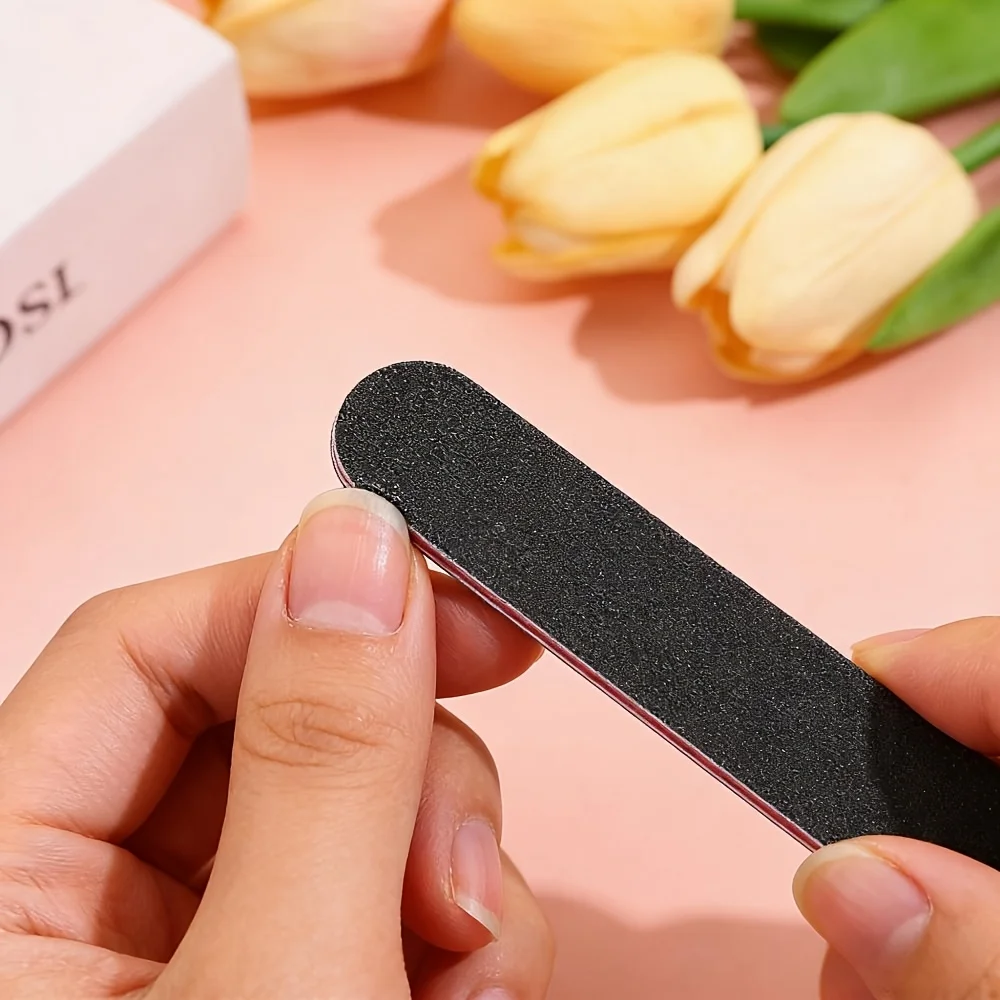 5/10pcs Double-Sided Grit Nail Files - Black Manicure Pedicure Tools with Red & White Stripes, Unscented Nail Buffing Tools