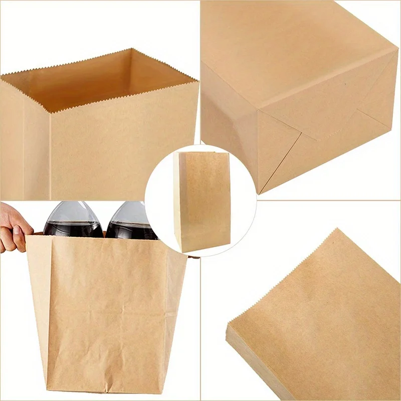 20/50PCS Brown Flat Mouth Kraft Paper Bags For Packaging Bread Cookies Fruits Wedding Birthday Christmas Parties Supplies