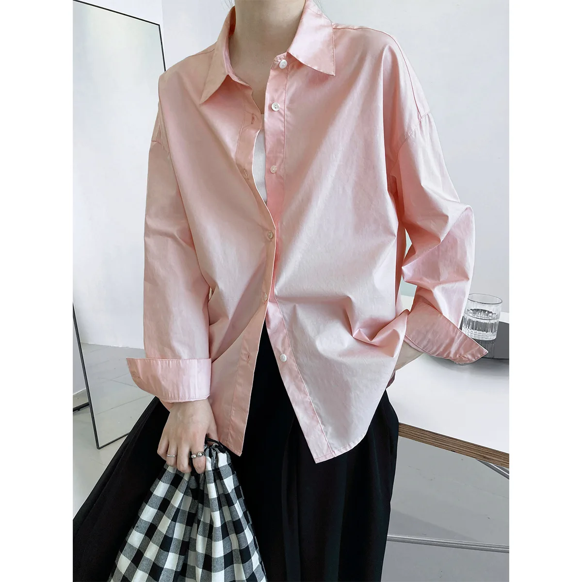 

Shirt Blouses Women Turn Down Collar Tops Simple Elegant Work Casual Shirts Single Breasted Top Loose Y2k Streetwear 2025