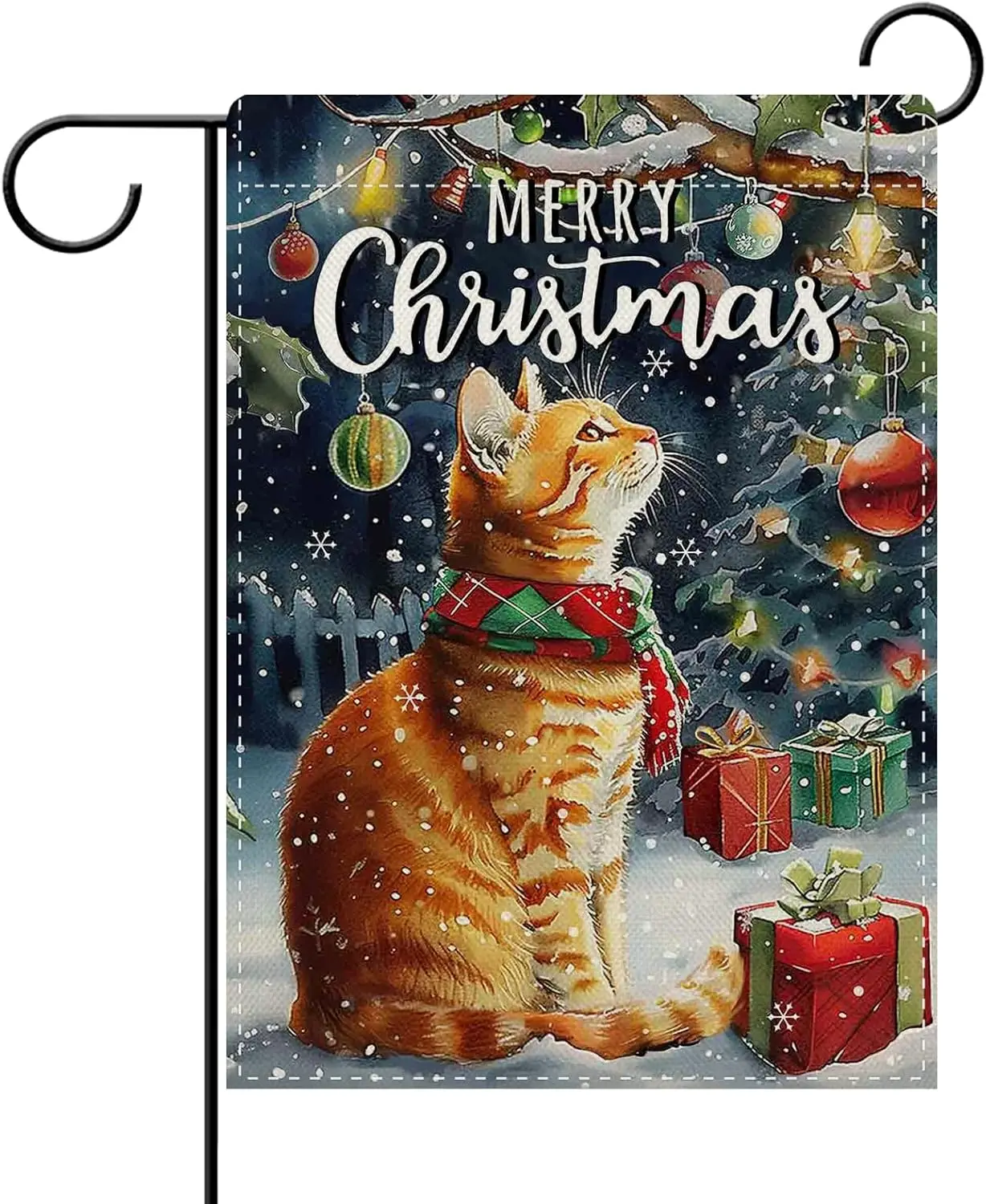 Dyrenson Merry Christmas Orange Cat Decorative Garden Flag, Xmas Tree Yard Outside Home Decoration Pet Owner Lover Gift, Win IIE