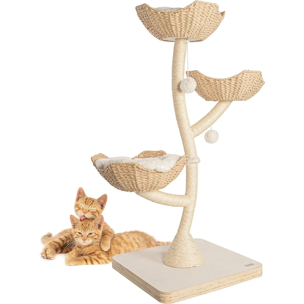 

Cat Tree Suitable for Large Cats Removable and Washable Cushions Modern - 52" Tall - Solid Wood Cat Condo With 3 Baskets Trees