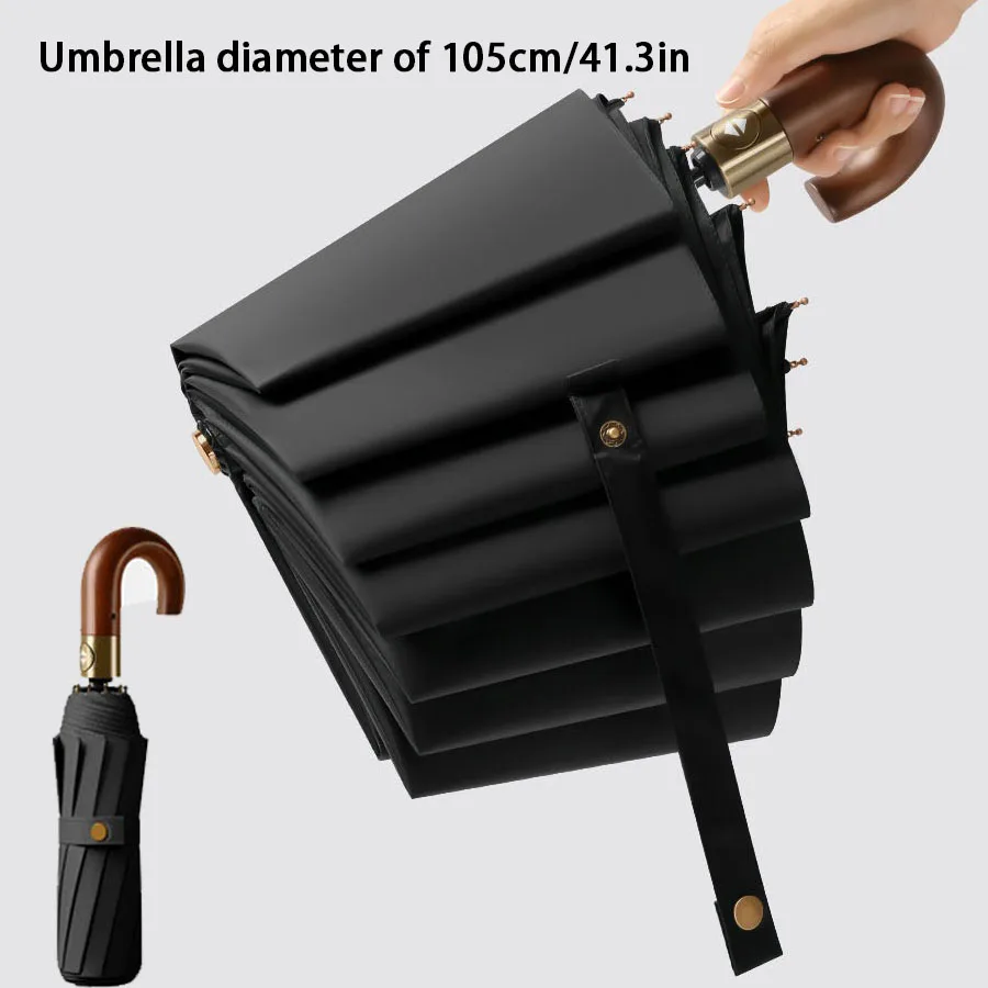 

Windproof UV protection casual folding UPF50+automatic umbrella handle curved handle design, stylish design compact sun and rain