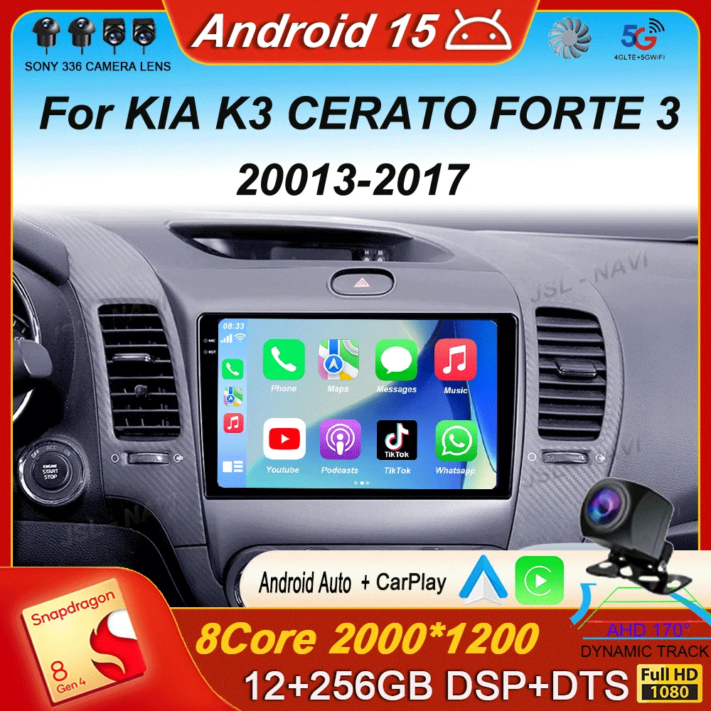 

Android15 Carplay Auto For KIA K3 CERATO FORTE 3 YD Tuner 2013 2014 2015 2016 2017 video Player Multimedia Car Radio WIFI+4G DSP