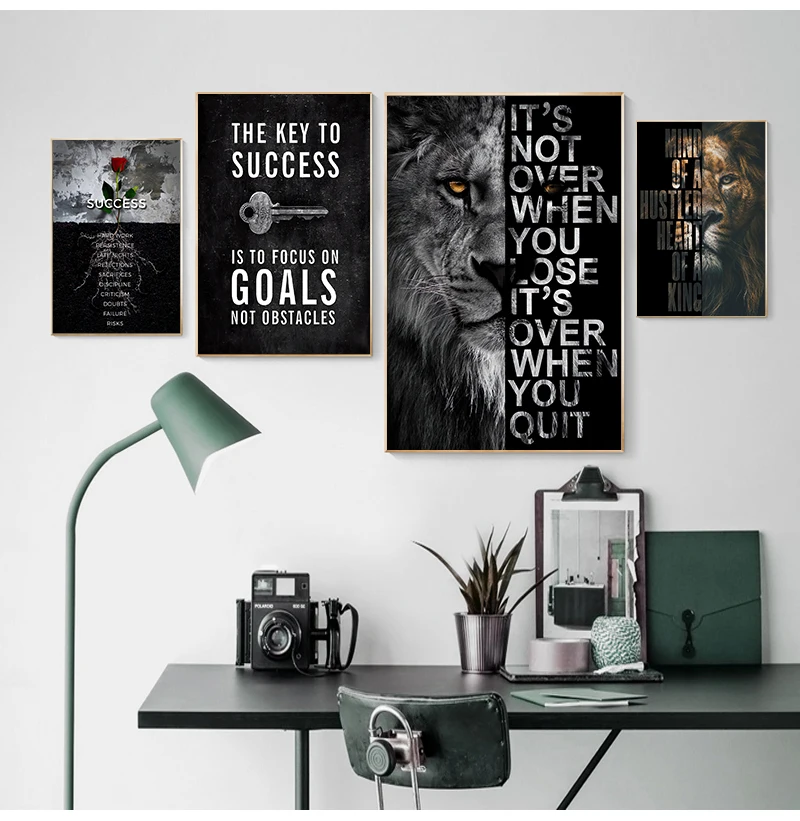 Wild Lion Letter Motivational Quote Art Posters and Prints on Canvas Painting Decorative Wall Art Picture for Office Home Decor