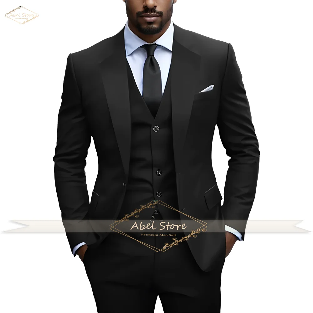 

Elegant Dark Color Mens Suit 3PC Set Formal Groom Office Wear Tailored Fit Jacket Waistcoat Trousers Custom Sizing