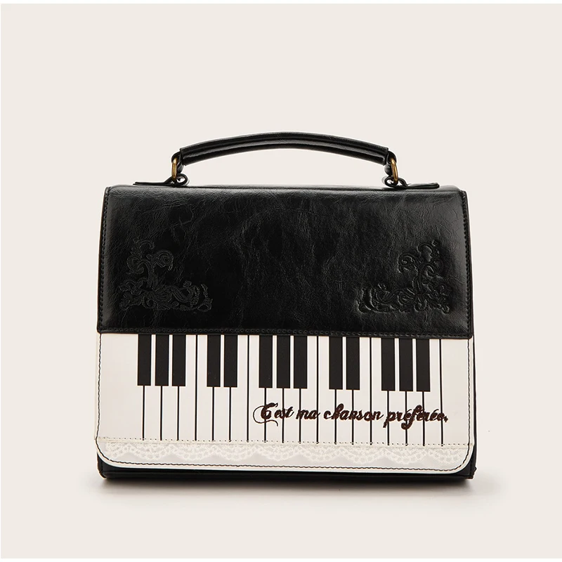 Polka Dot Piano Key Umhängetasche, große Handtasche in Kontrastfarbe, Y2k JK Mädchen-Aktentasche, Damen Wave Point Bowling-Einkaufstasche – Detail 1