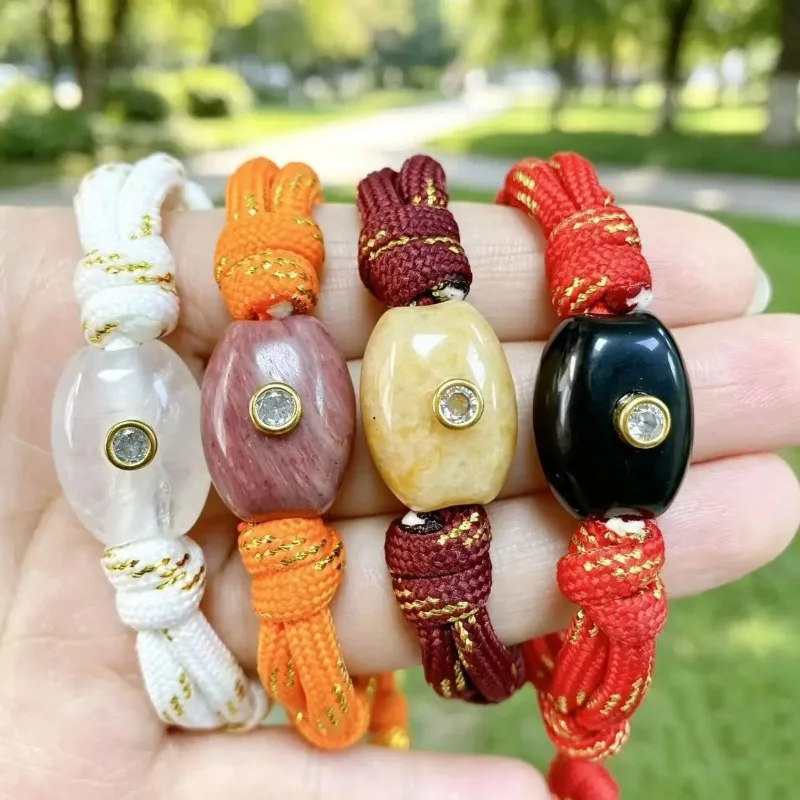 Creative Adjustable 5MM Hand Rope Micro Inlaid Zirconium Lucky Eye Natural Stone Bead Adjustable Drawstring Bracelet for Women