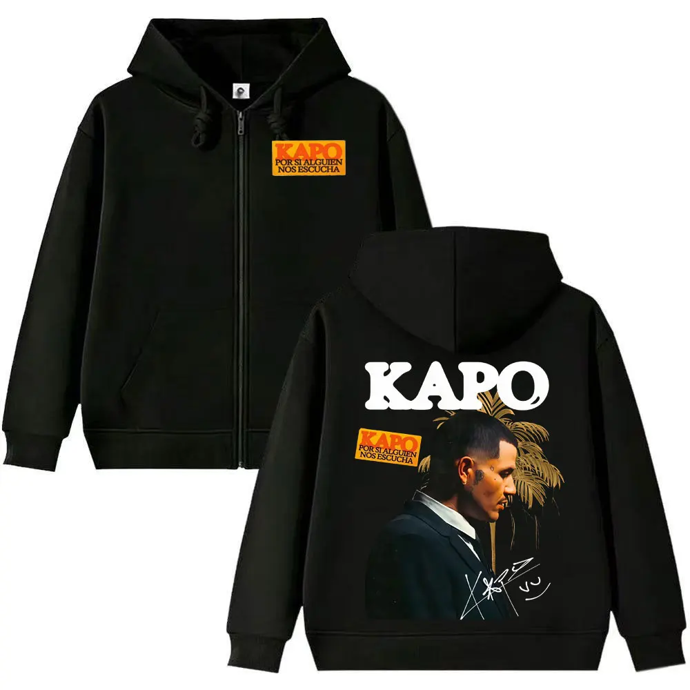 

Popluar Rapper Kapo Punk Print Zip Up Hoodie Por Si Alguien Nos Escucha Gothic Hip Hop Clothing Men Women Humor Loose Sweatshirt