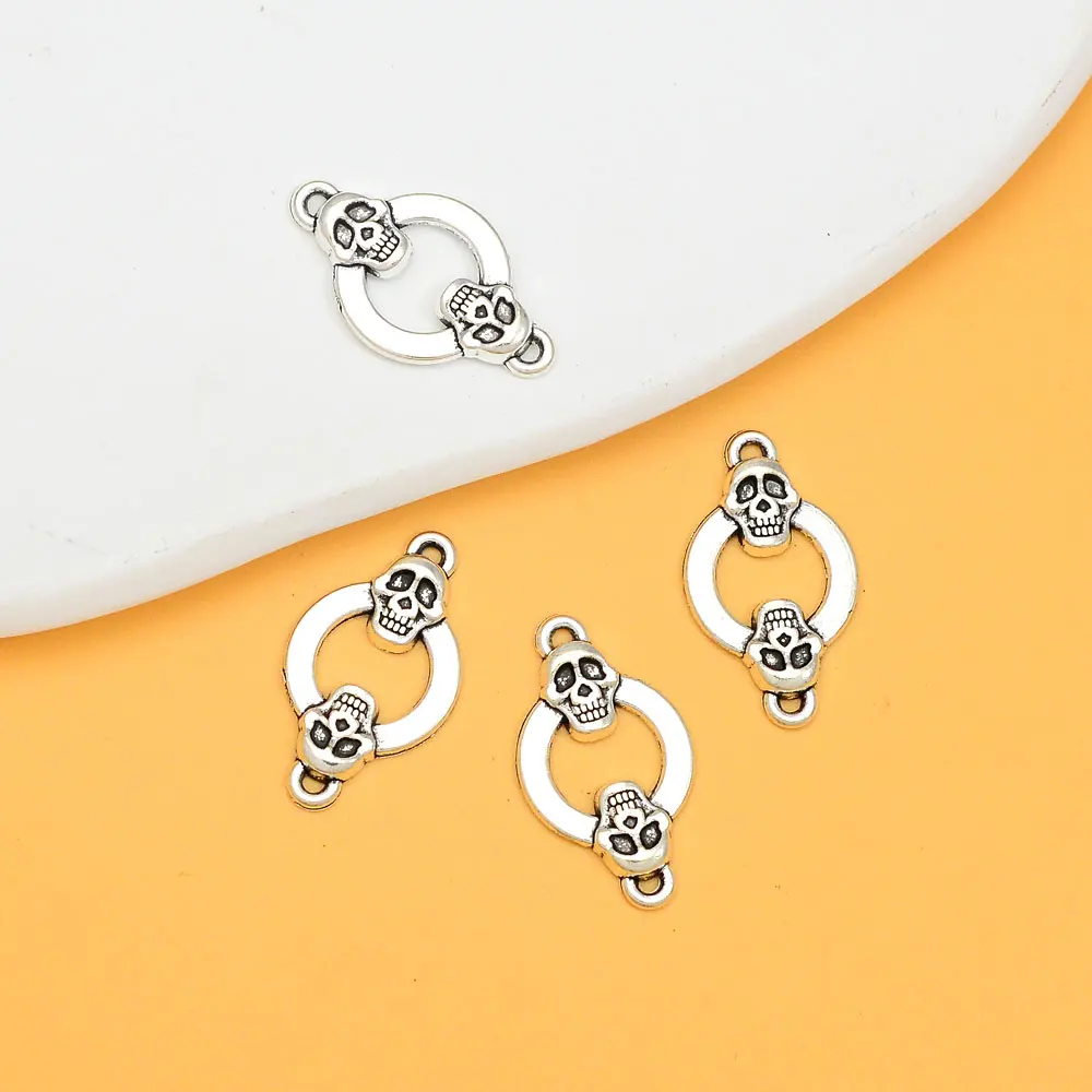 10pcs/Lots14x24mm Goth Skull Head Connector Charms Halloween Pendants For DIY Earring Necklace Bracelets Jewelry Making Supplies