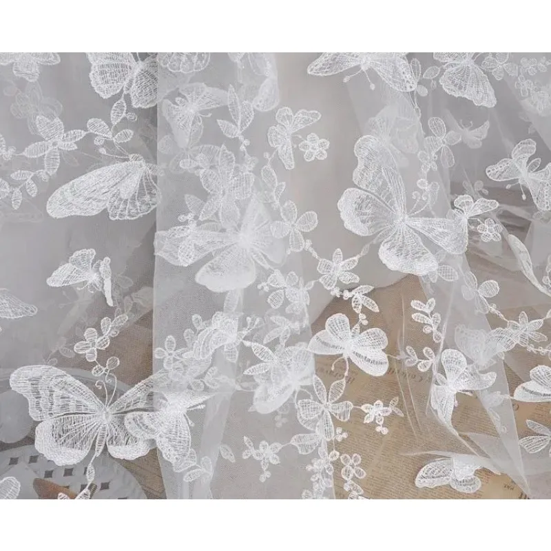 New Wine White Black Butterfly Light Soft handmade 3D Applique mesh embroidery Cloth dress bridal wedding dress tulle fabric