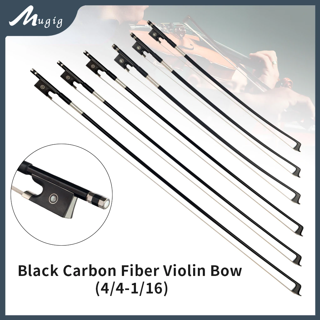 

Mugig 5pcs Black Carbon Fiber Violin Bows 4/4-1/16 AAA Grade Mongolia Horse Hair Ebony Frog Parisian Eye Inlay Straight Bow