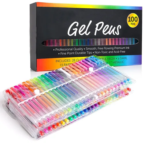 Imagen 2 del producto Suministros de arte de 100 colores, bolígrafos de Gel para adultos, juego para colorear, dibujo, álbumes de recortes, brillo, neón, Pastel, puntas finas metálicas, bolígrafo