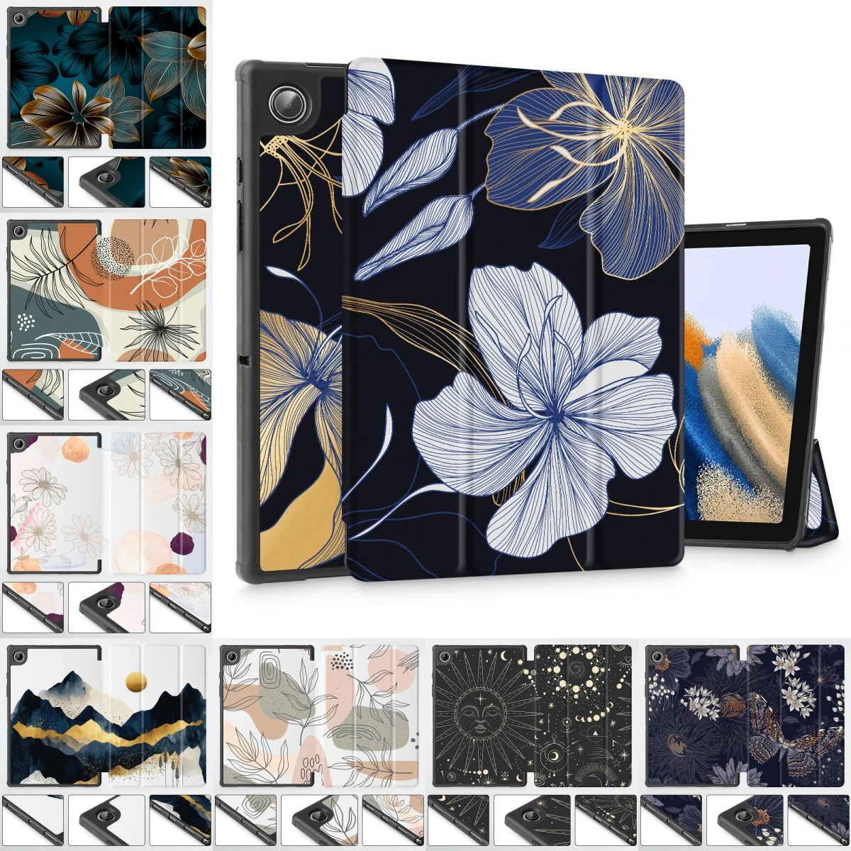 Floral Flowers Case for Samsung Galaxy Tab A8 10.5 Inch 2022 Release, Auto Wake/Sleep [SM-X200/X205/X207] PU Folio Cover