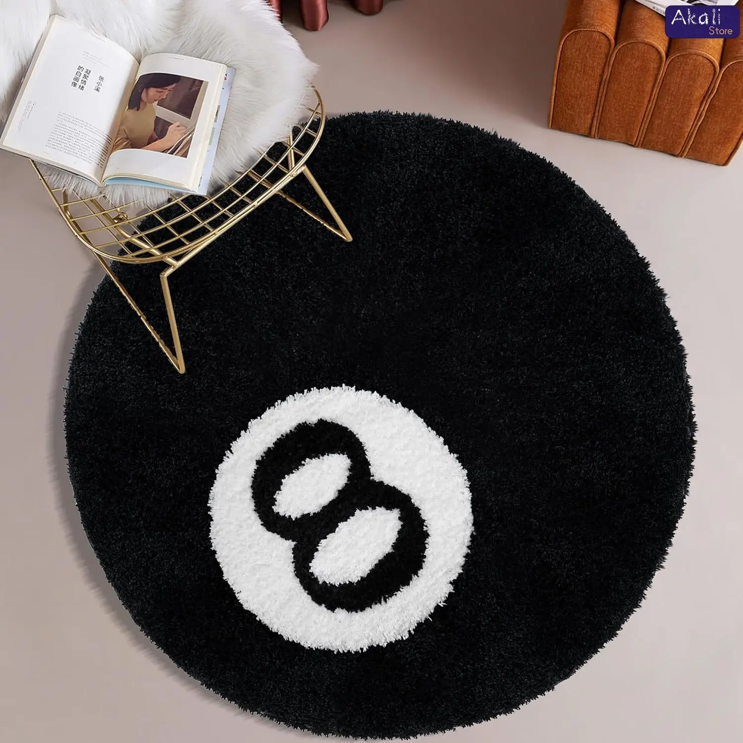 8 Ball Rug Non-slip Soft Large Black Round Rug for Home Decor Bedroom Living Room Housewarming Gift