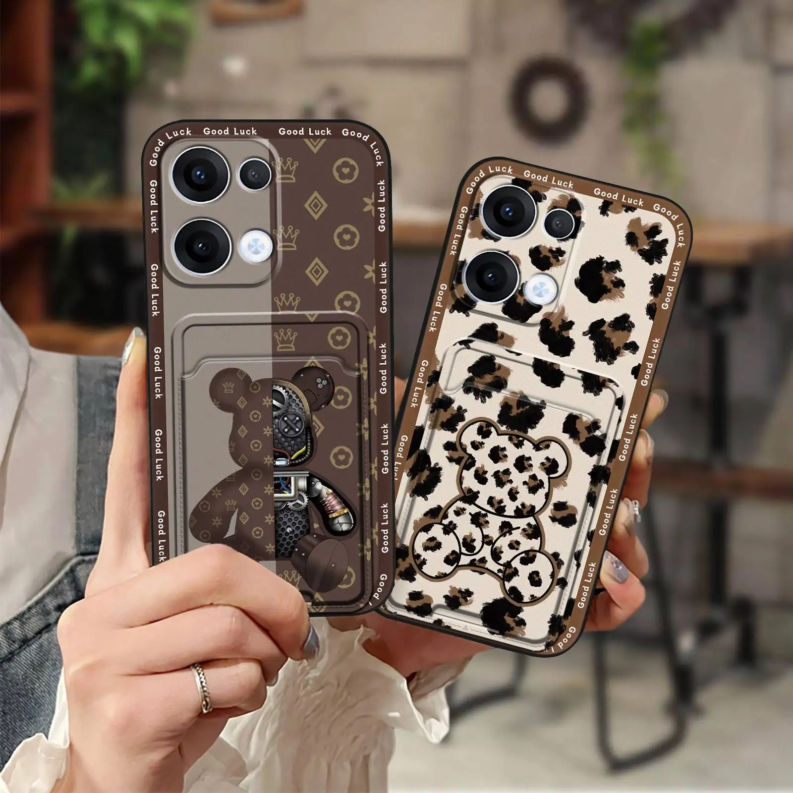 

Противопыльный чехол для телефона с слотом для карт для OPPO Reno13, силиконовый противоударный водонепроницаемый милый защитный чехол с граффити из ТПУ