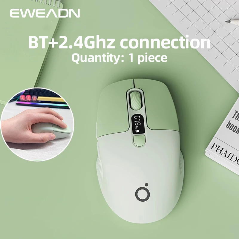 EWEADN Wireless Bluetooth Rechargeable Silent Mouse, Portable and Compact with Remaining Power Display, for Gaming and Office