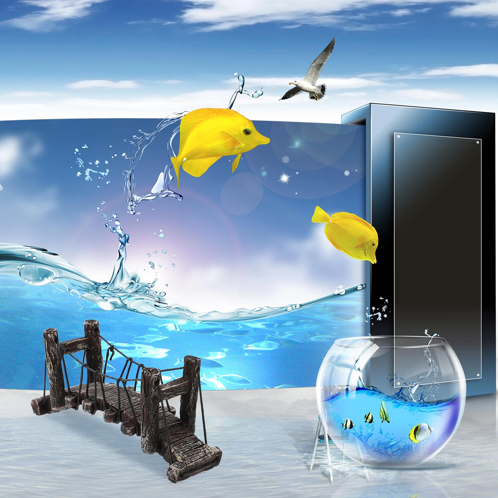 

Synthetic Resin Bridge Aquarium Ornament Fish Tank Decoration Lifelike Landscape Adornment Turtle Climbing Platform Underwater