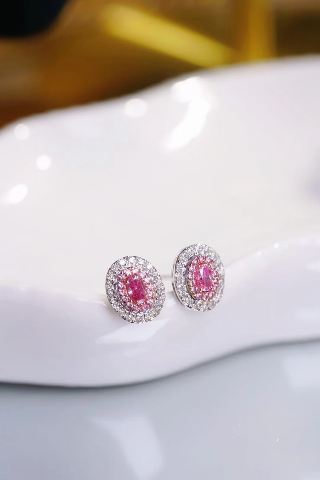 18K white gold 0.70CT oval natural diamond pink diamond earrings Romantic Valentine's Day gift factory wholesale stock