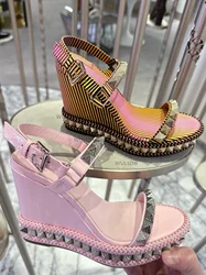 Rosa chiaro argento rivetto Trim sandali con zeppa donna estate piattaforma tacchi aperti in vera pelle ragazze carine fibbia scarpe con pompa aperta