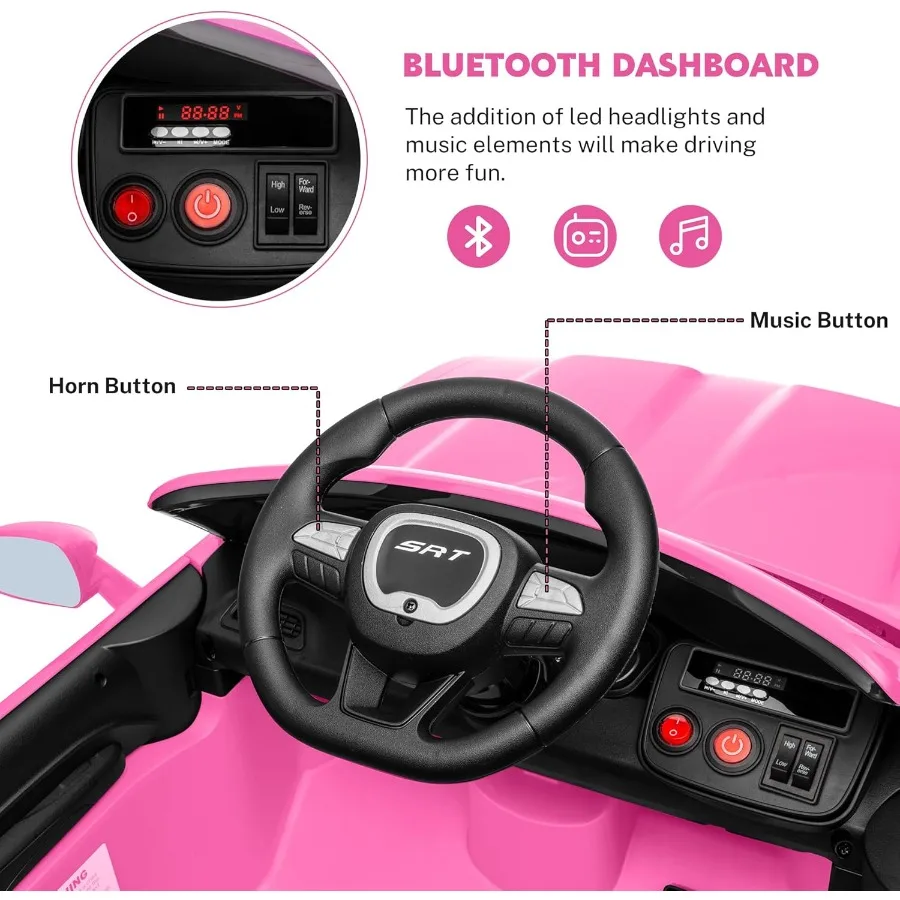 รถยนต์ไฟฟ้าสำหรับเด็ก ได้รับใบอนุญาต ยี่ห้อ Dodge ขับเคลื่อนด้วยแบตเตอรี่ 12V7Ah พร้อมรีโมทคอนโทรล 3 ระดับความเร็ว ไฟ LED