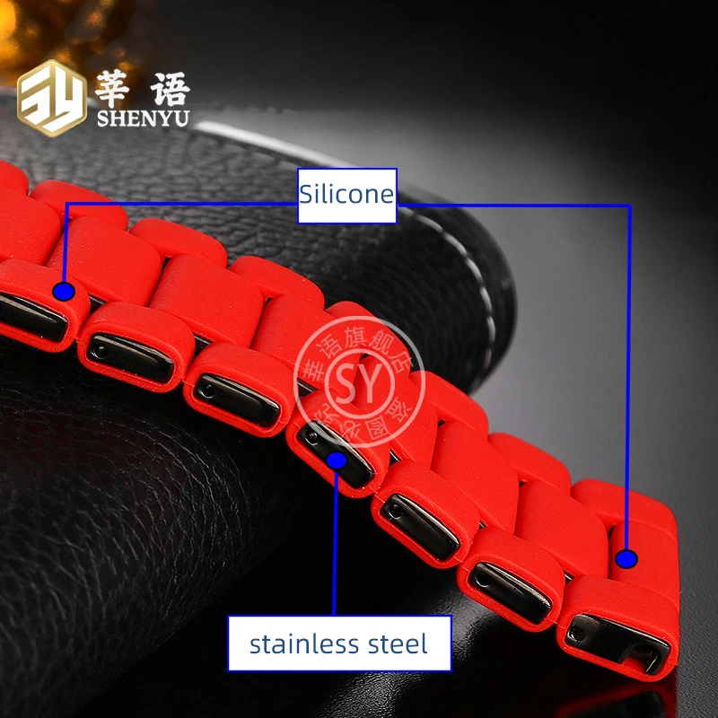 Shenyu-حزام من السيليكون والفولاذ المقاوم للصدأ لساعة الديزل ، سوار معدني ، قرص كبير ، حزام سوار ساعة ، 26 ، 28 في ، DZ7370 ، DZ7430 ، DZ7396