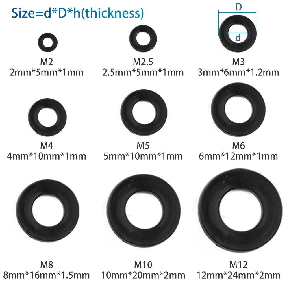 NINDEJIN Black White Nylon Washers M2 M2.5 M3 M4 M5 M6 M8 M10 M12 M16 Plastic Plain Washers Flat Washer Gaskets