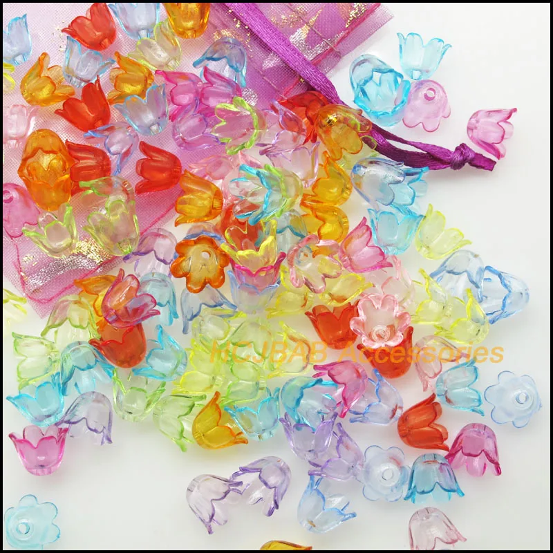 100Pcs Transparent Mixed Orchid Acrylic Flower Bell Plastic Spacer Beads Charms 8x10mm