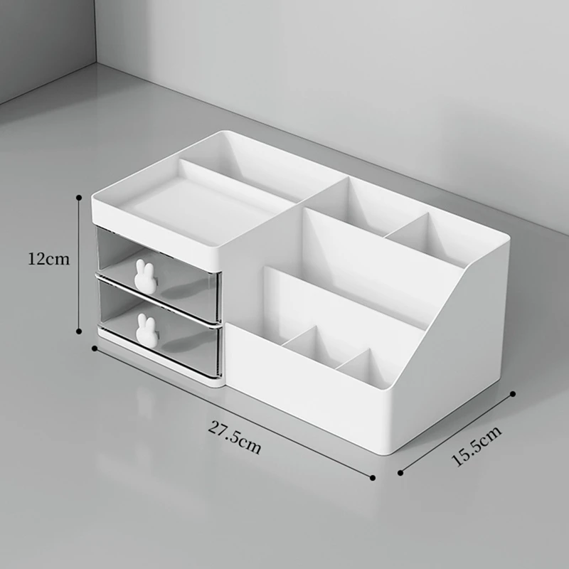Large Capacity Desk Organizer - Desktop Storage Box with Drawer, Pen Holder, and Divided Compartments-ABPX