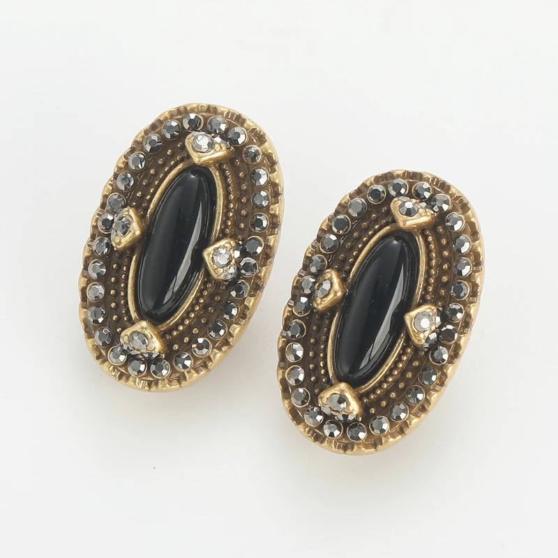 العتيقة الذهب اللون الأسود العقيق البيضاوي قرط الاذن المرصع حجر الراين مجوهرات فاخرة مصمم خمر للنساء الزفاف الشكر 2025