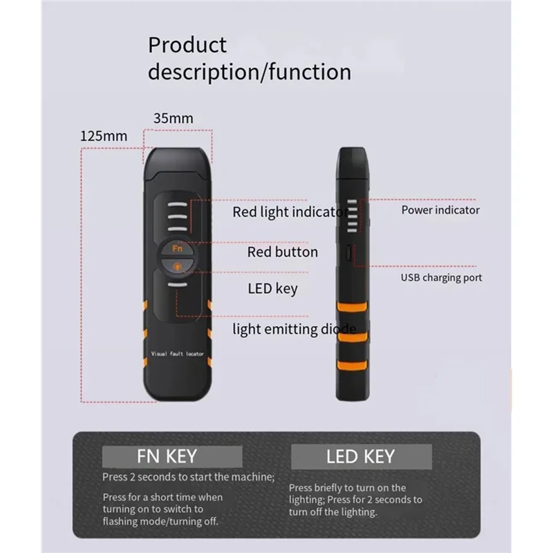Stylo de Test de Fiber optique A99E-VFL 15MW, outil Rechargeable, stylo à lumière rouge avec éclairage LED Rechargeable par USB