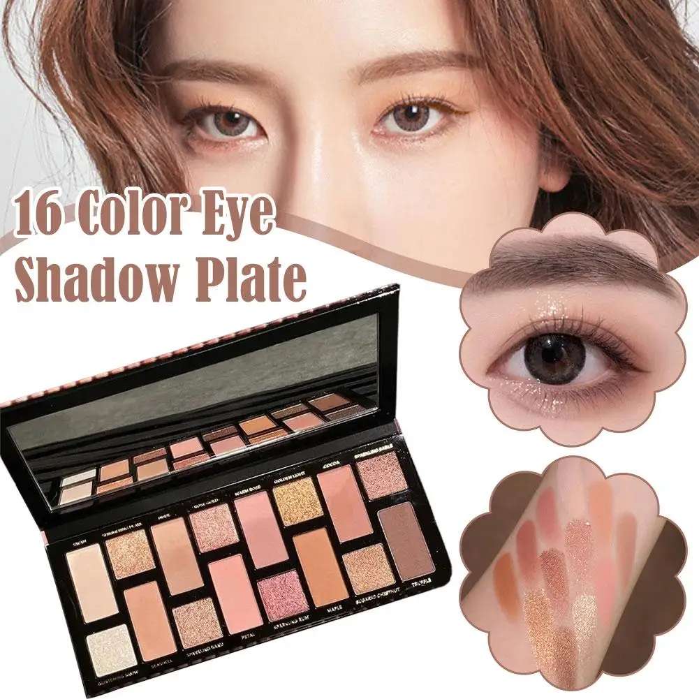 Placa de sombra de ojos de 16 colores, mate, naranja, marrón, tierra, sombra de ojos Flash, paleta de perlas, color I8v0